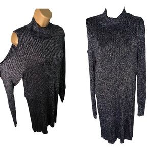 Xhilaration Cold Shoulder Sweater Dress Ribbed Metallic Knit Black XL Juniors